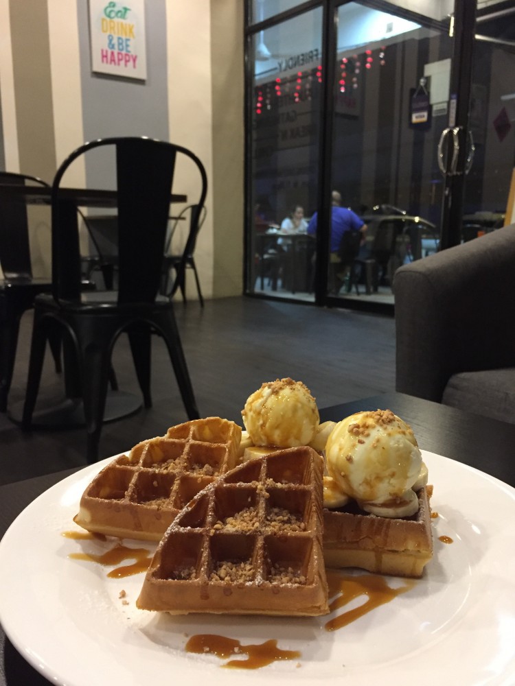 Banana Caramel Waffle with Vanilla Ice Cream