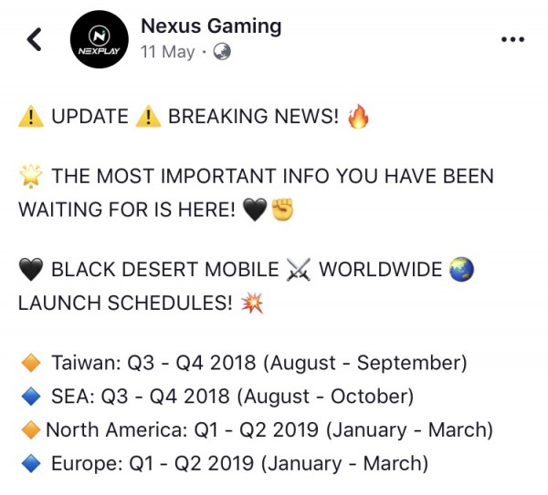 BLACK DESERT MOBILE LAUNCH SCHEDULE